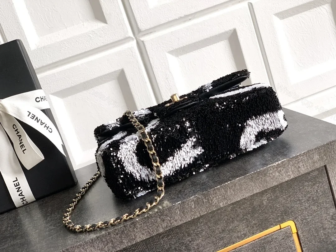 View 8 of Sequin Mini Bag: Black-White Wave, Gold Hardware, Chic Evening