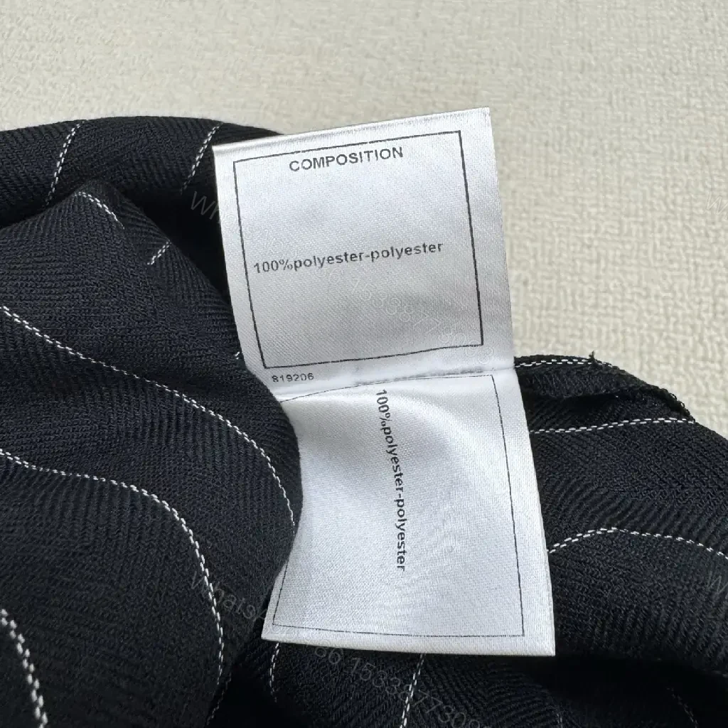 View 9 of Navy Pinstripe Linen Set with Chanel Logo Pocketless Style