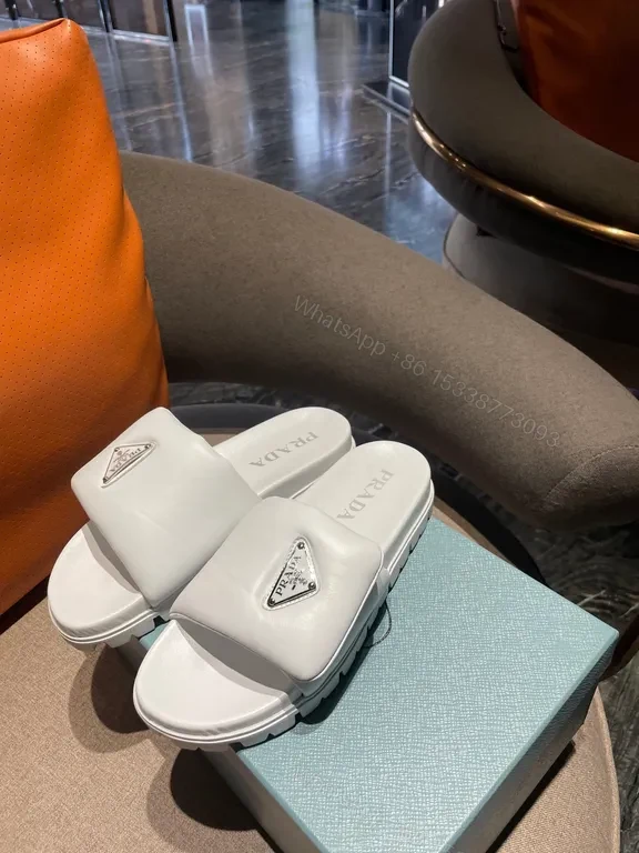 View 9 of Prada White Leather Slide: Minimal Luxury Comfort
