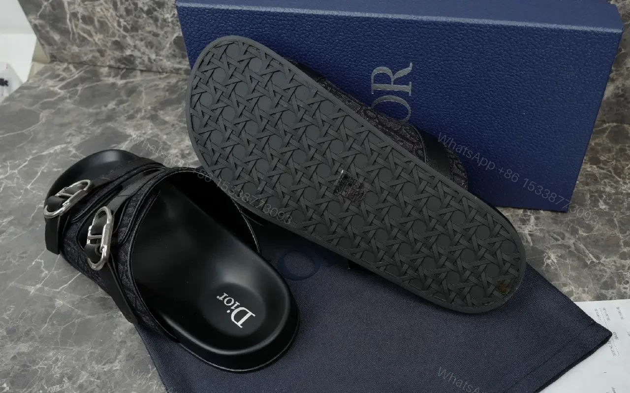View 7 of Black Leather Sandals, Mule Style, Buckle Straps, Dior Type Product