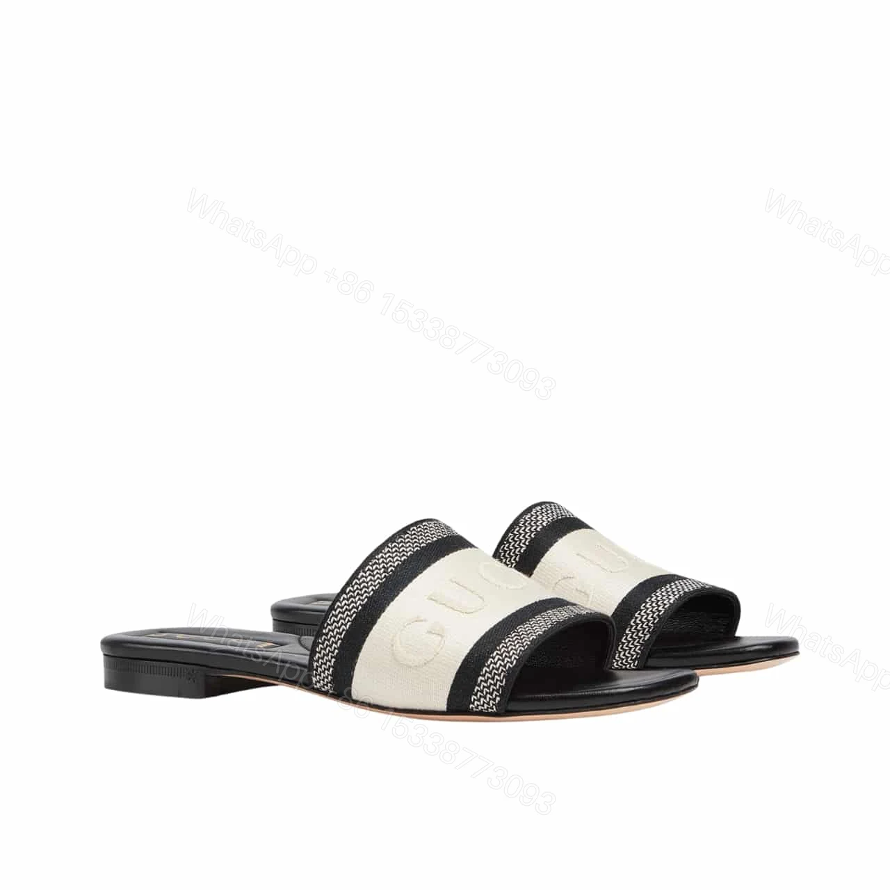 GUCCI WOMEN SLIDE SANDAL WITH WEB BLACK AND WHITE 817564 FAECG 8843 — view 1