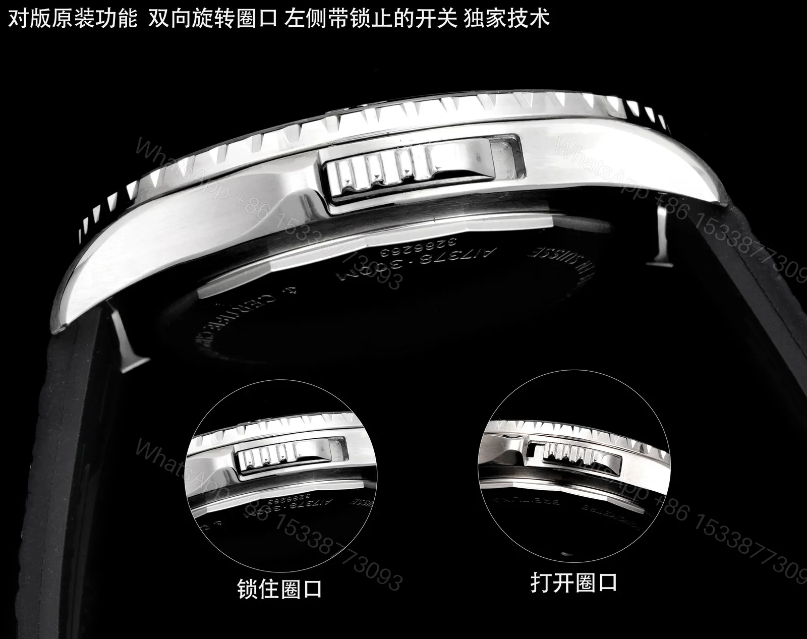 View 6 of Breitling Superocean Black Replica 46MM Premium Black Rubber Strap Diver Edition BT-SO-BLK-RBR-46