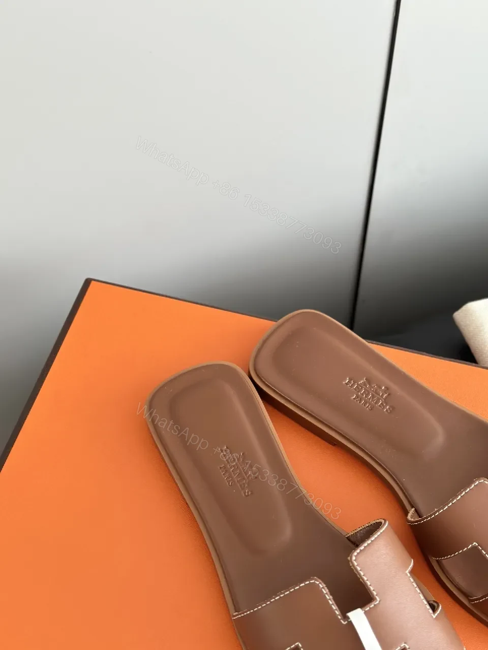 View 5 of Brown Leather Sandals with H-Strap Comfort