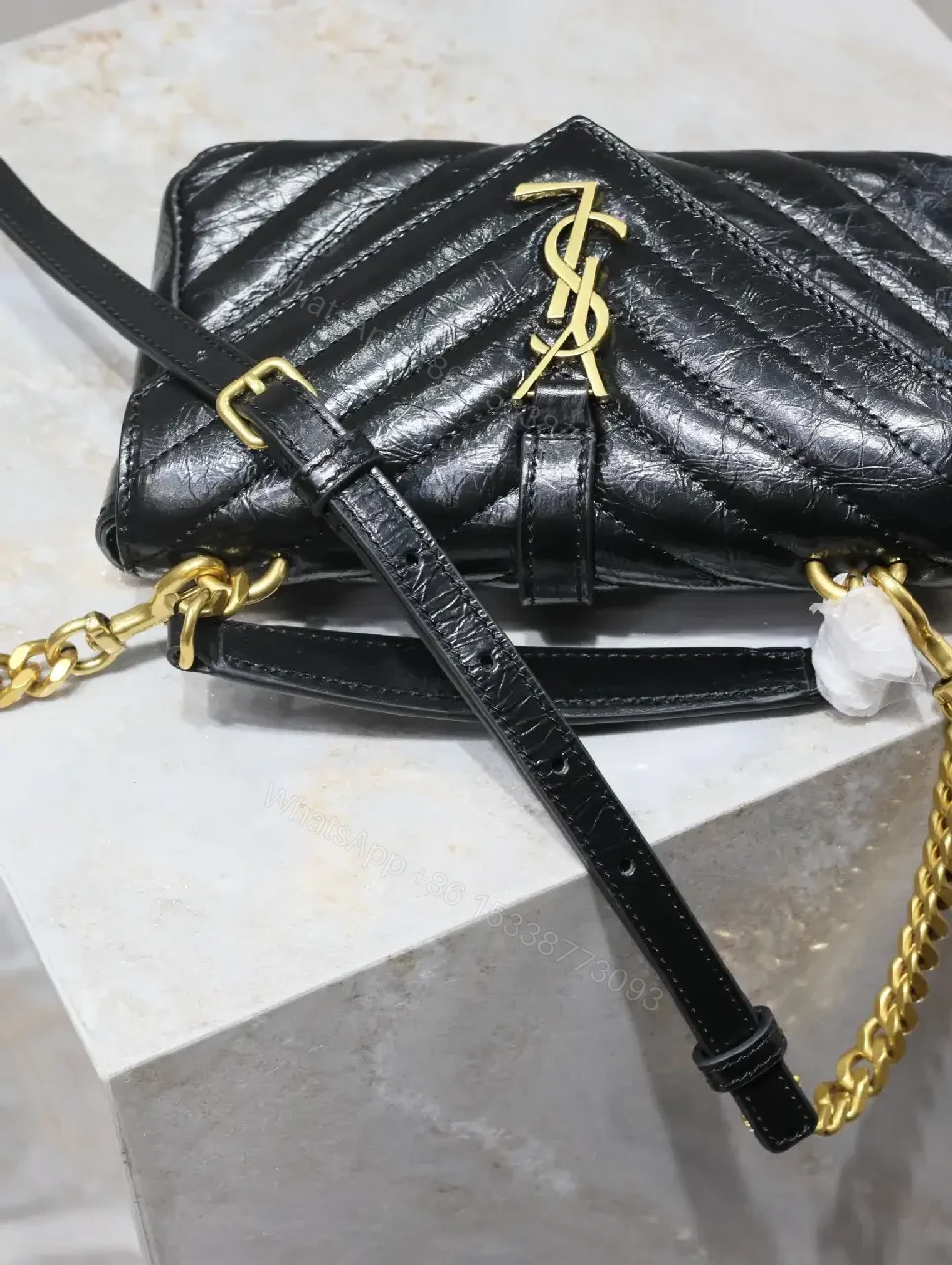 View 6 of Quilted Black Calfskin Crossbody, Luxe Chevron, Compact Carryall