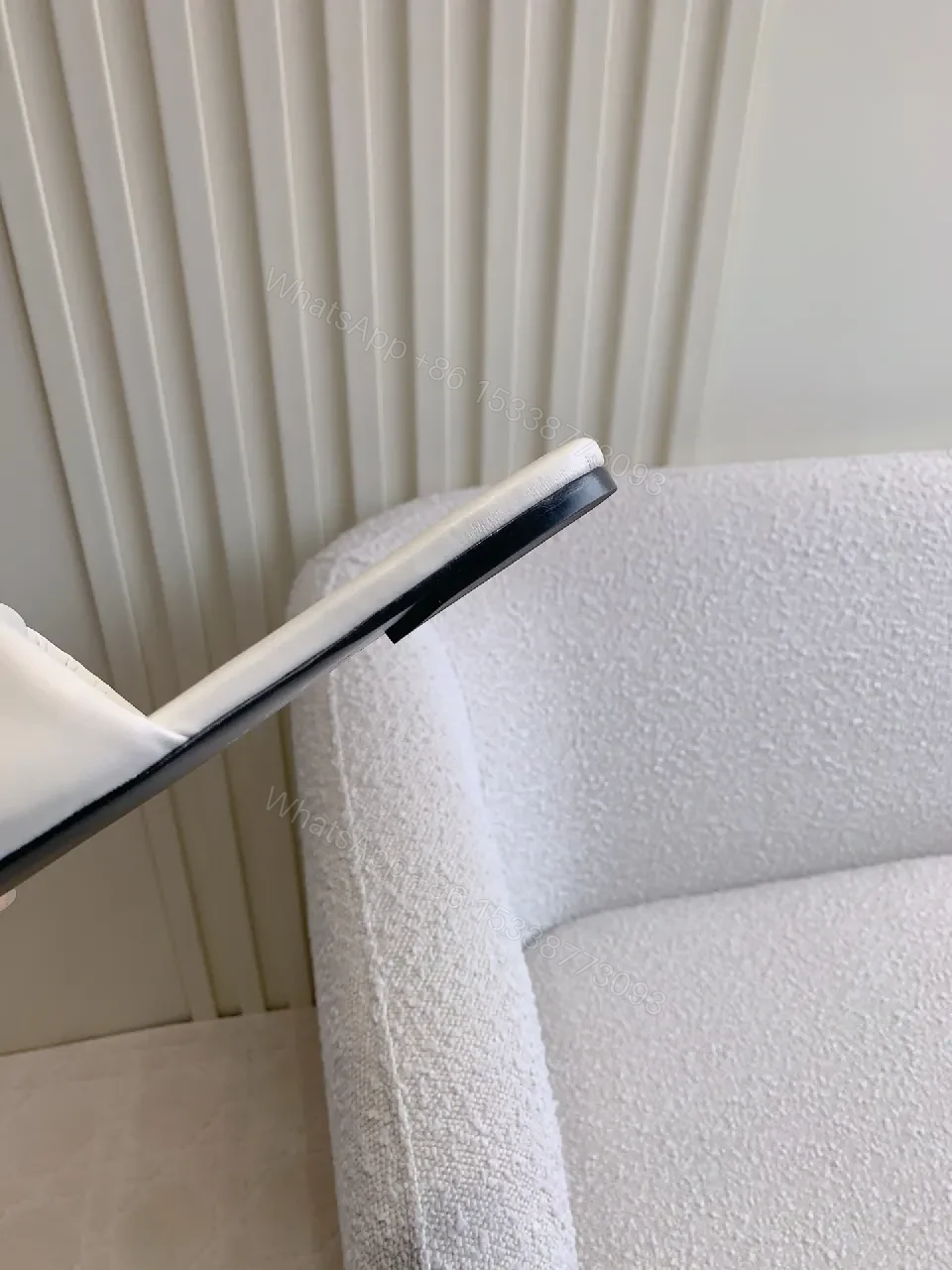 View 7 of White Leather Slide Sandals - Luxe Comfort, Subtle Logo