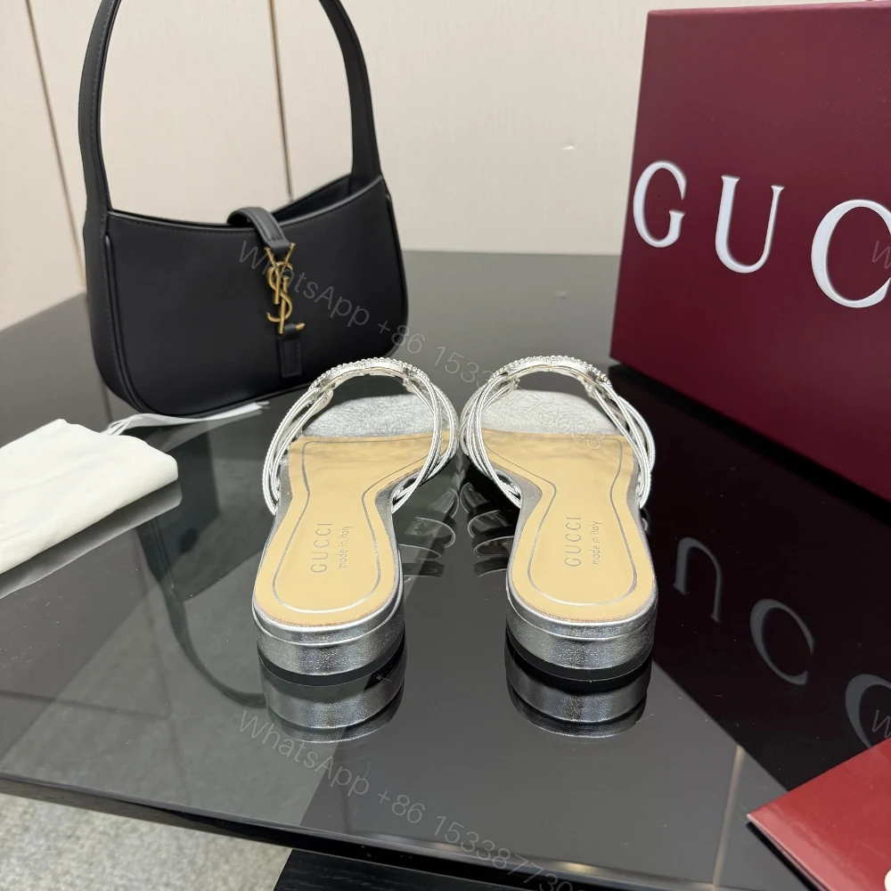 View 6 of Gucci Women Slide With Crystal Interlocking G Silver