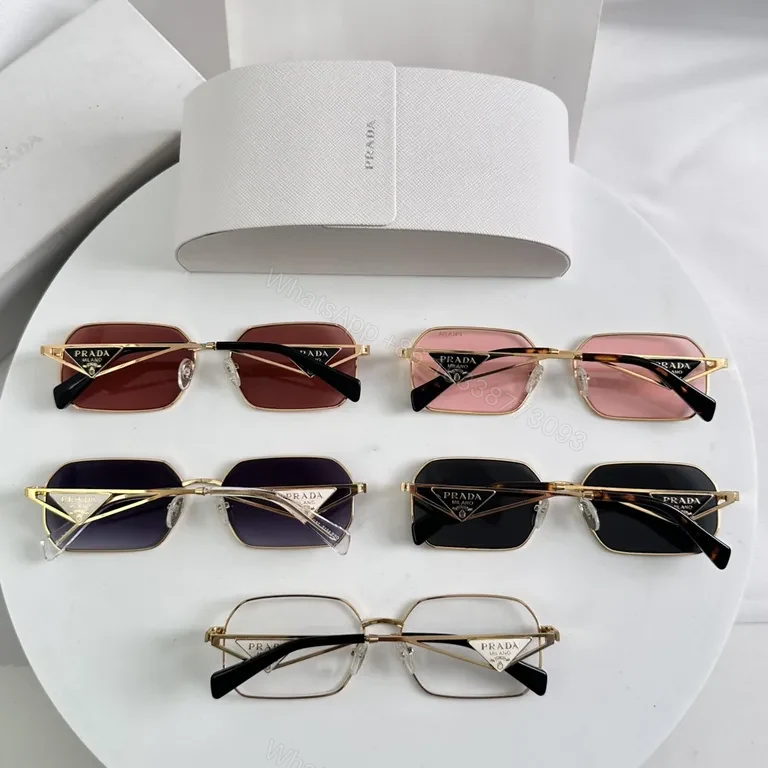 View 4 of Geometric Luxe Sunglasses: Gold-Tone Frame, UV Glasses, Prada-Style Luxury
