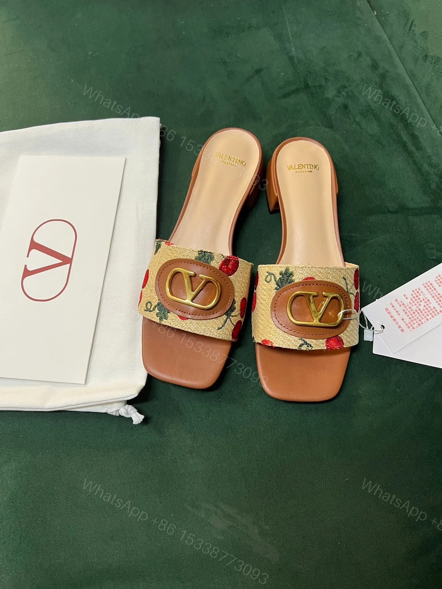 Valentino Women Brown Leather Canvas Floral Mules — view 1