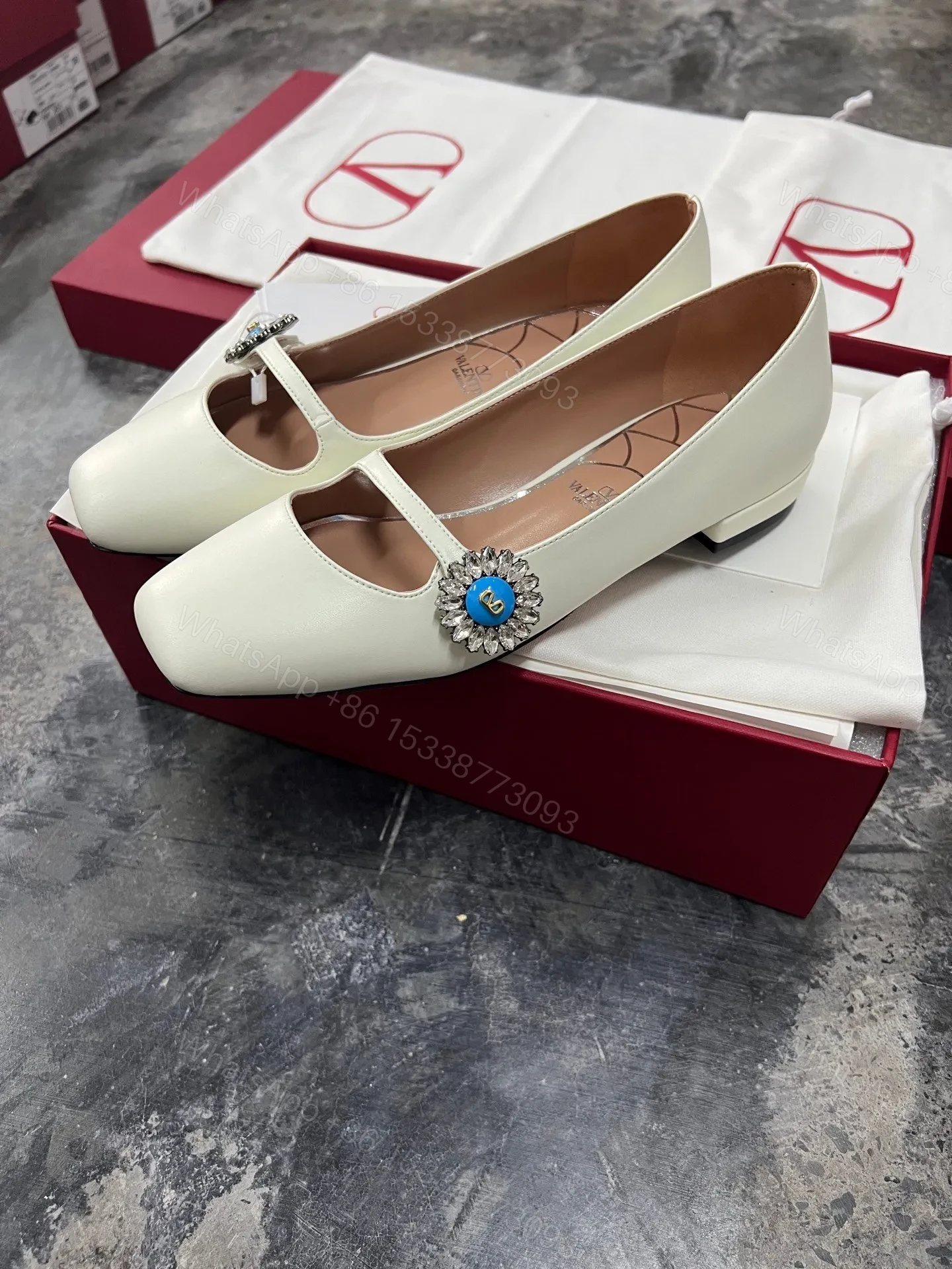 View 6 of Valentino Women White Leather Embellished Flats