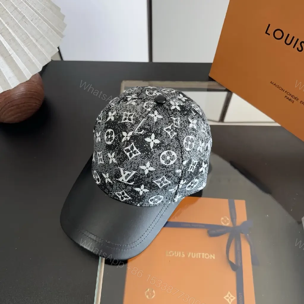 View 4 of Black & White Monogram Cap with Six-Panel Crown and Curved Brim
