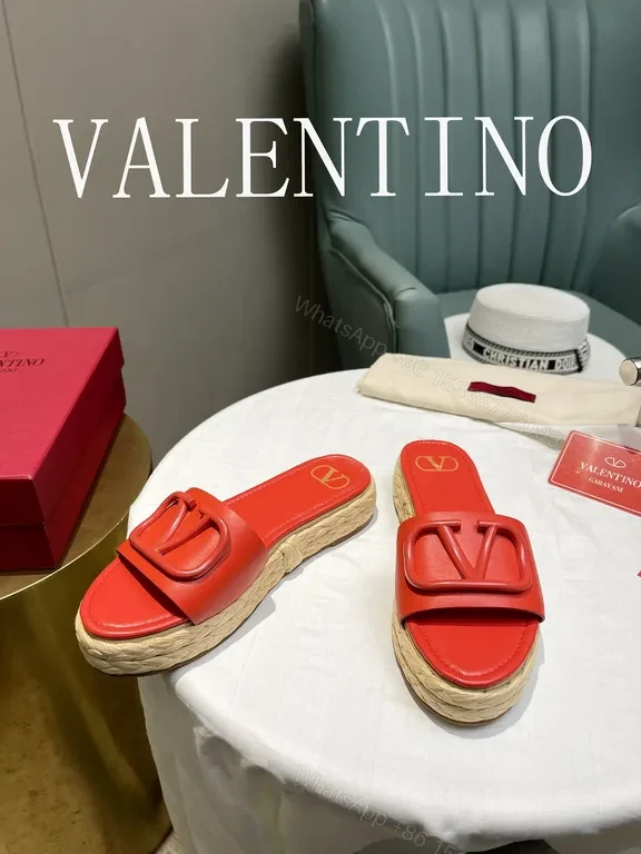 View 2 of Red Valentino Red Calf Leather Espadrille Slide - Bold Luxury Comfort