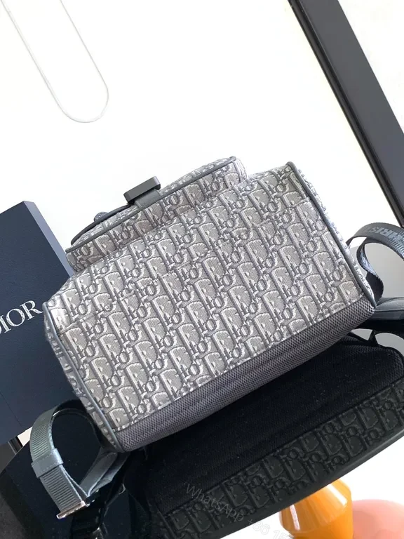 View 7 of Compact Dior Canvas Backpack with Leather Trims
