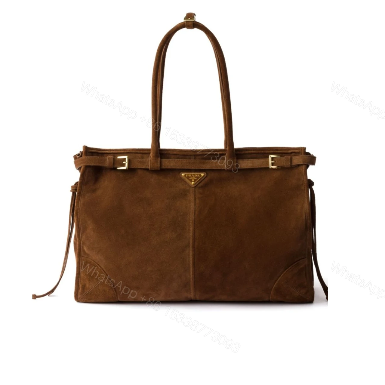 PRADA LARGE SUEDE HANDBAG COCOA BROWN 38CM — view 1