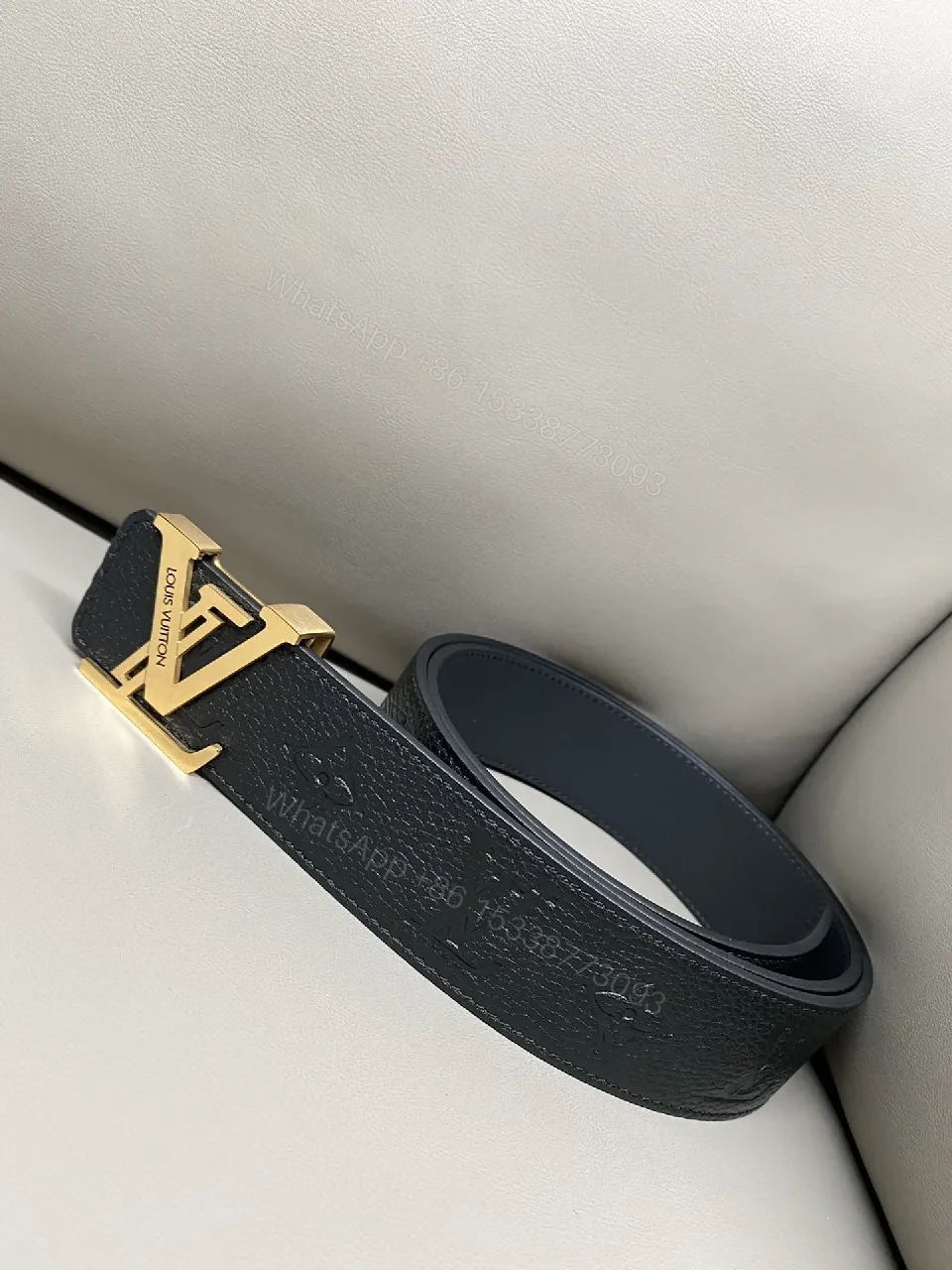View 2 of Premium Leather Belt with Gold-Accent Buckle, Subtle Texture, Luxury Style