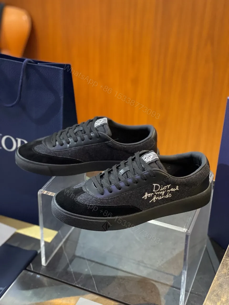 View 9 of Navy Suede Leather High-Top Sneakers with Subtle Detail
