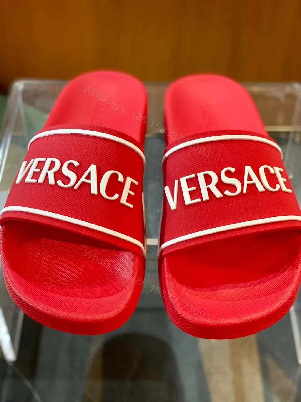 View 4 of Blue Synthetic Minimalist Slider with Bold Branding Slide Sandals