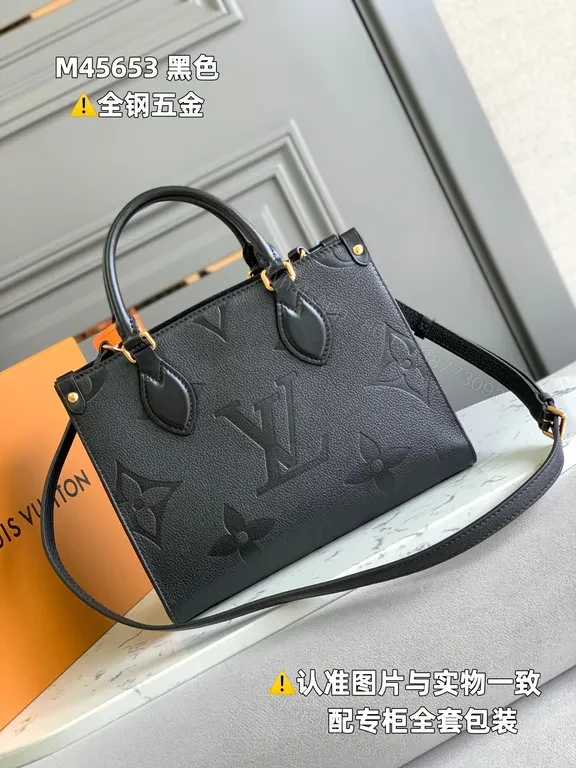 View 4 of Structured Black Monogram Tote â€” Luxury Grained Leather Bag