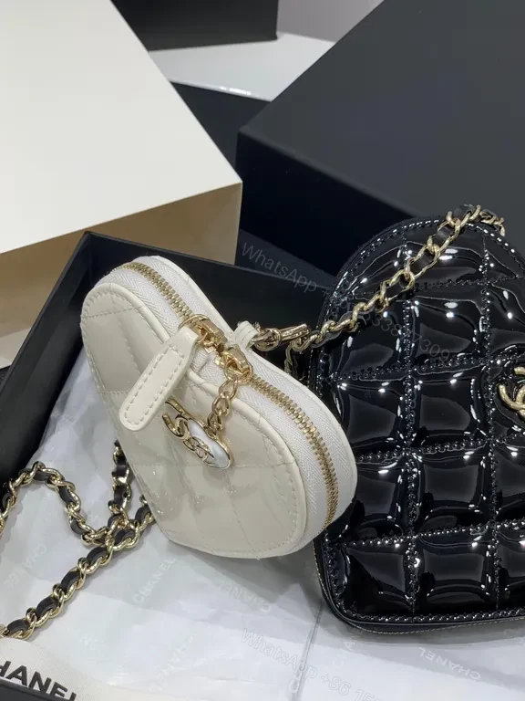 View 8 of Chanel White-Black Heart-Locket Mini Bag: Luxe Quilted Charm