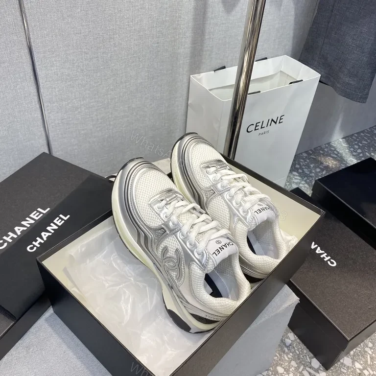 View 5 of Silver Sonic: Modern Luxe Sneaker with Chanel-Inspired Logo
