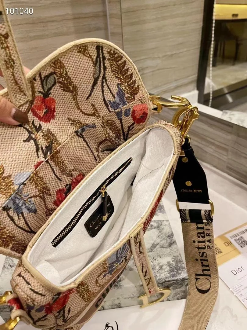 View 4 of CHRISTIAN DIOR SADDLE BAG EMBROIDERED CANVAS HANDBAG IVORY