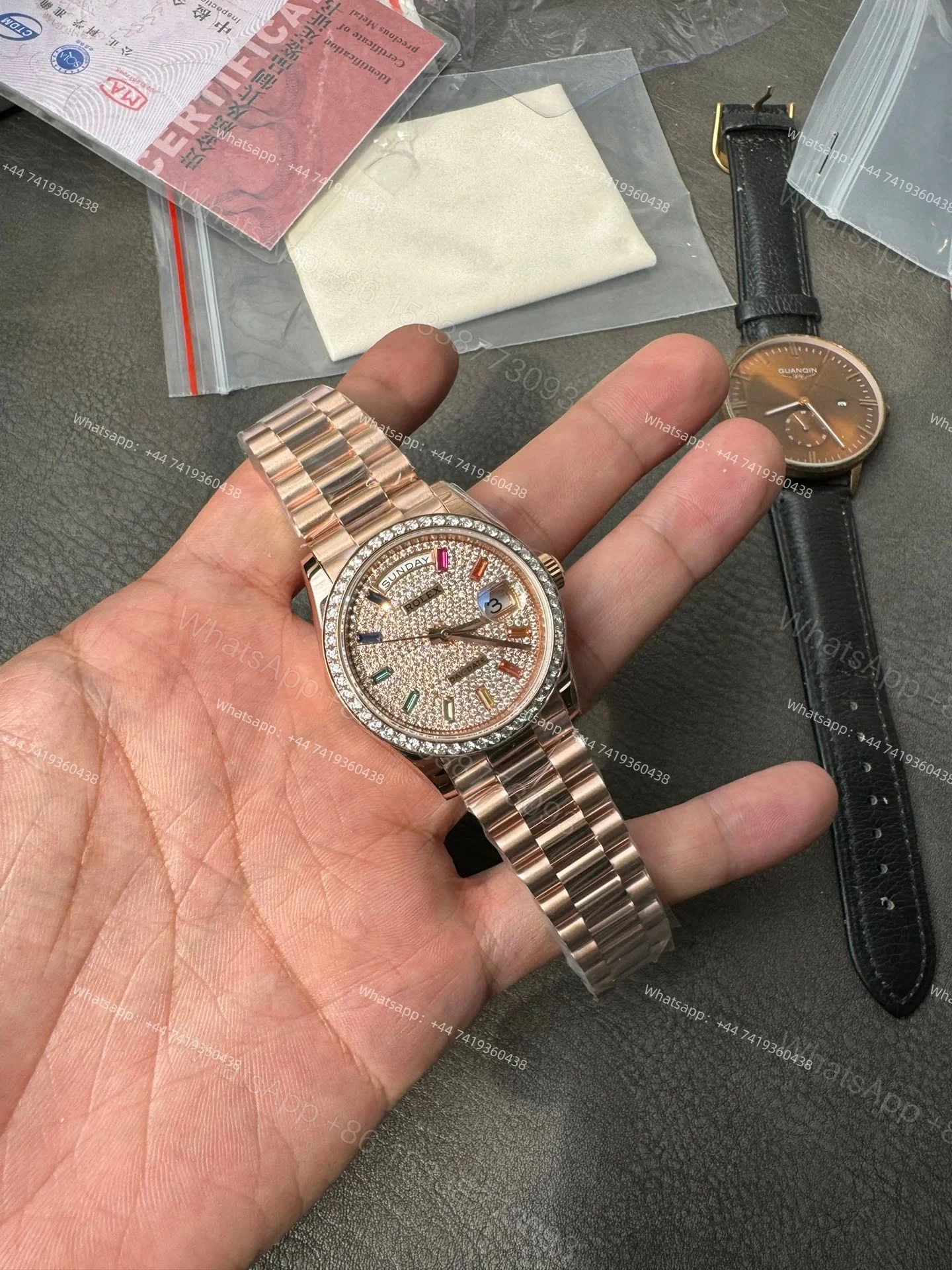 View 5 of Rolex Day-Date M128235-0039 1:1 Replica Moissanite Rainbow Diamond Dial 36MM 3255 Movement Presidential Bracelet Super Clone Watch