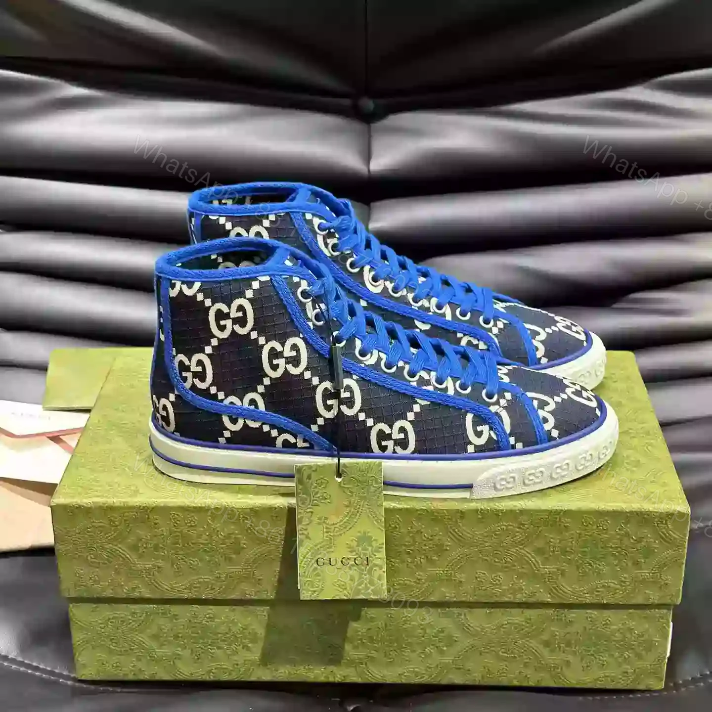 GUCCI TENNIS 1977 HIGH-TOP SHOES SNEAKERS IN BLACK/BLUE – GC284 — view 1