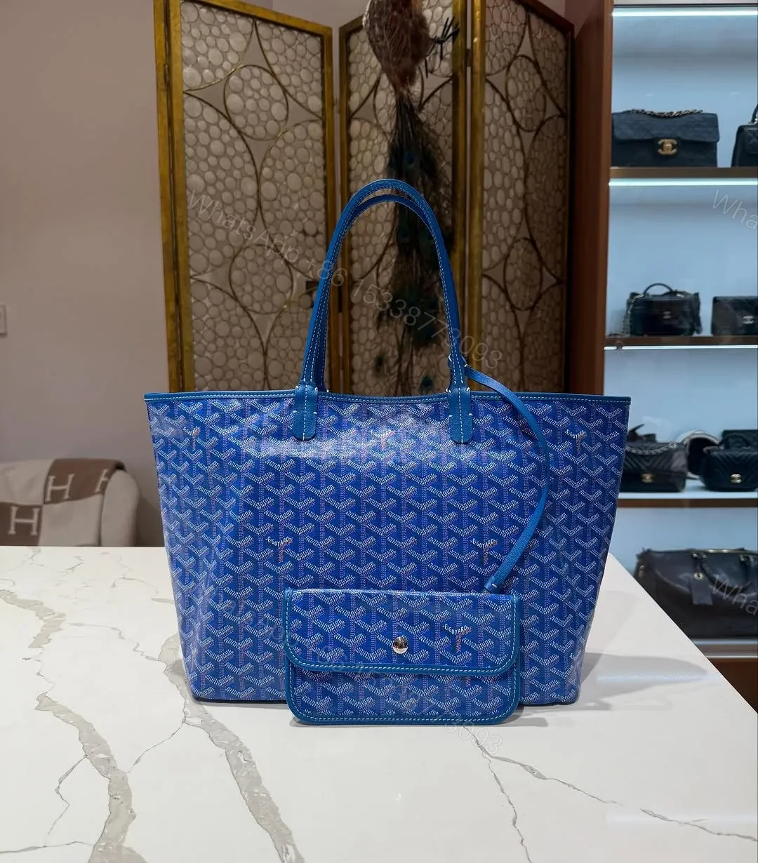 Goyard Anjou PM Reversible Tote Bag in Blue Goyardine — view 1