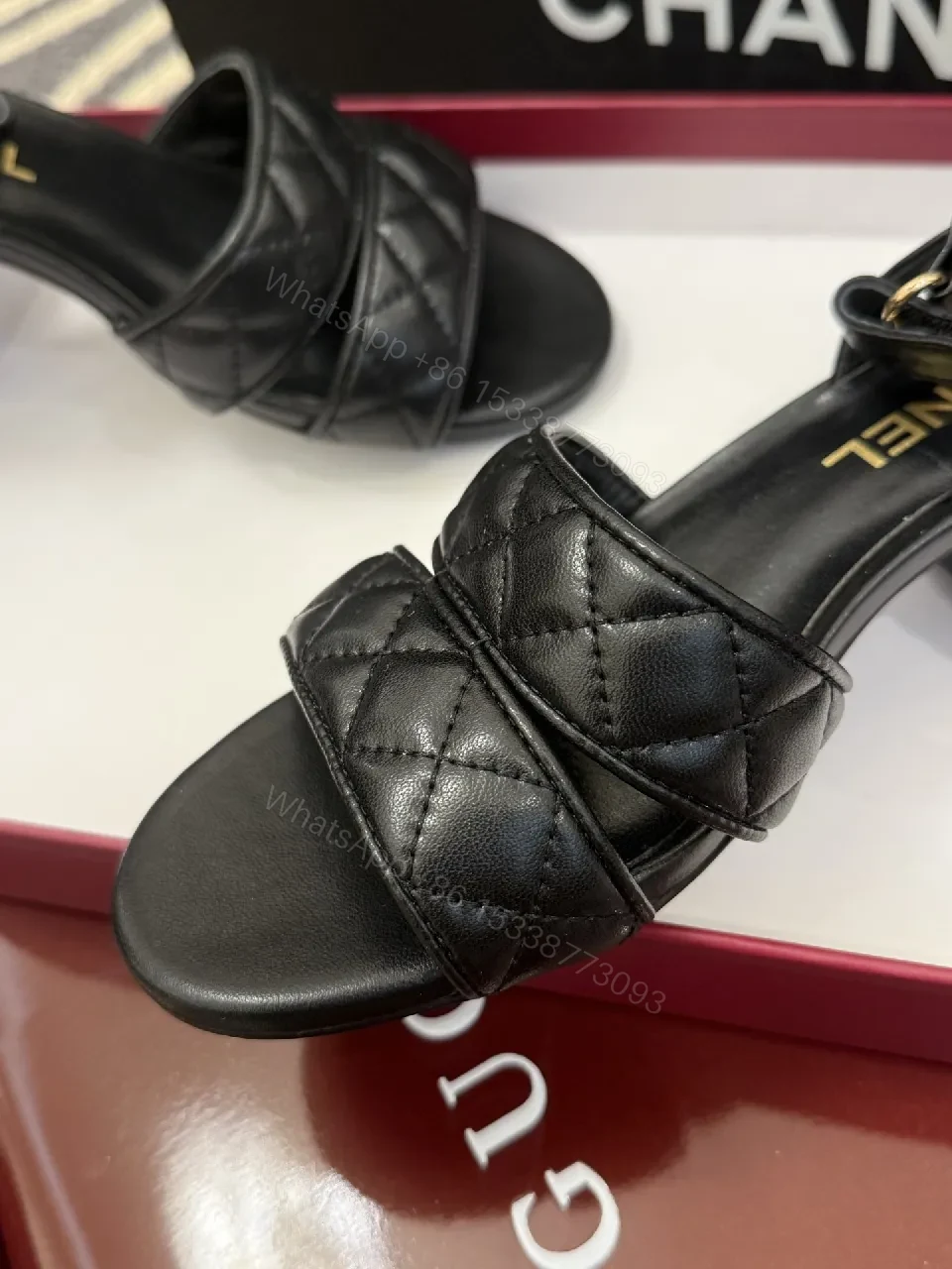 View 3 of Quilted Black Sandals - Strappy, Cushioned Comfort, Luxury Style