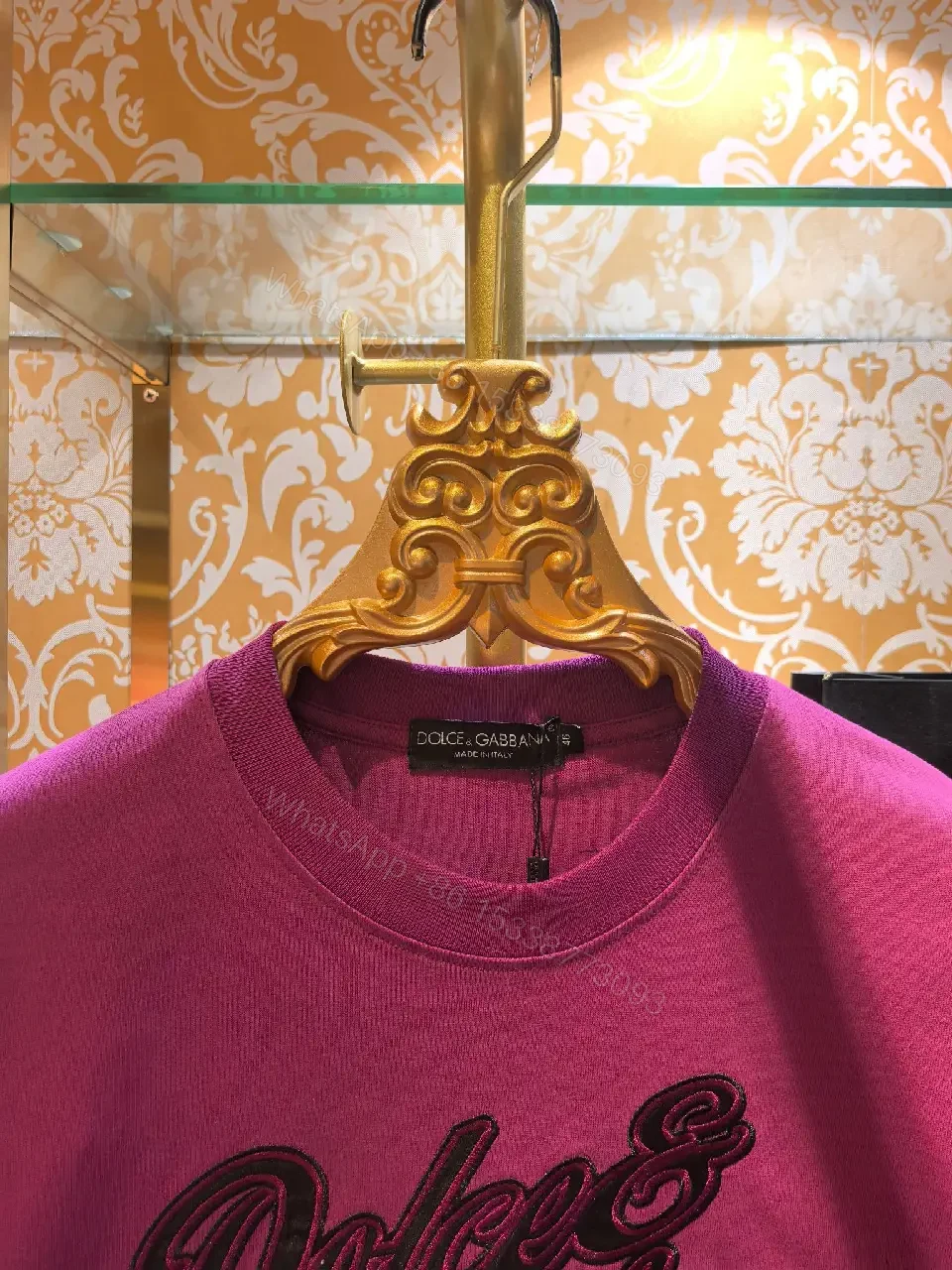 View 2 of Vivid Pink Cotton T-Shirt: Luxury Script Embroidery Shirt