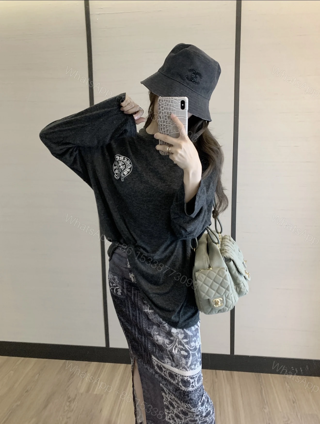 Chanel高仿漁夫帽男女款深灰牛仔風刺繡Logo百搭款 — view 1