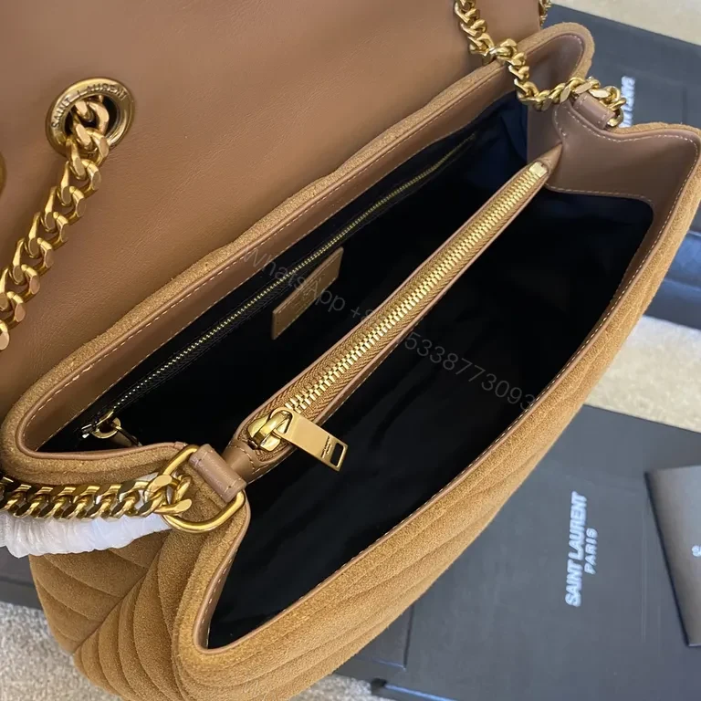 View 2 of Chic Suede Quilted Bag: Warm Neutral Chain Detail