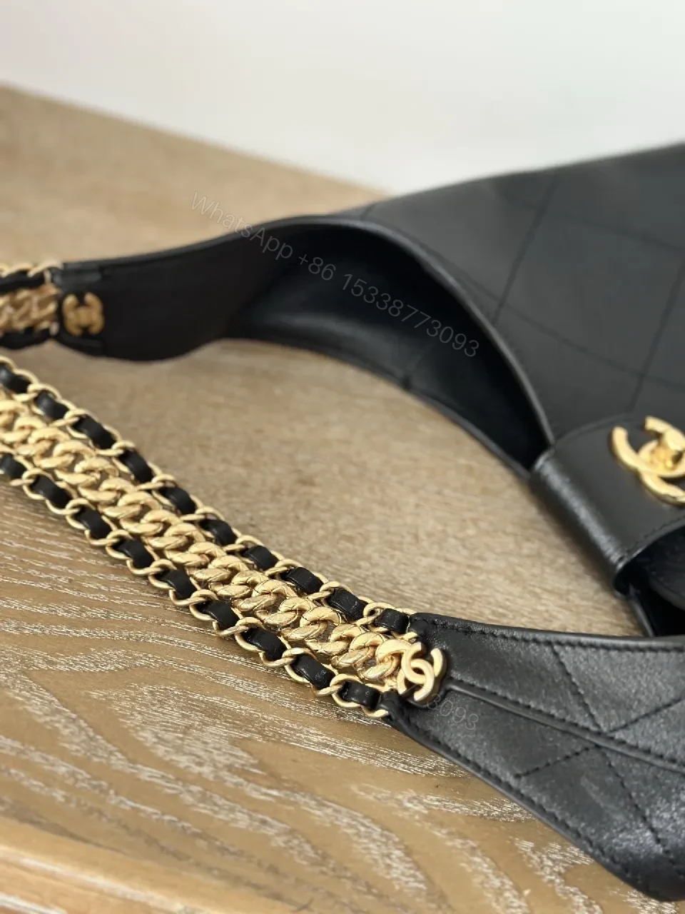 View 7 of Quilted Shoulder Bag with Chain Strap - Gold Emblem Luxe