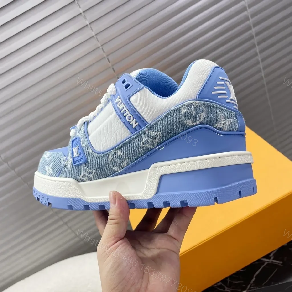 View 9 of Lightweight Luxe Platform Sneakers: White & Ice Blue, Designer-Inspired