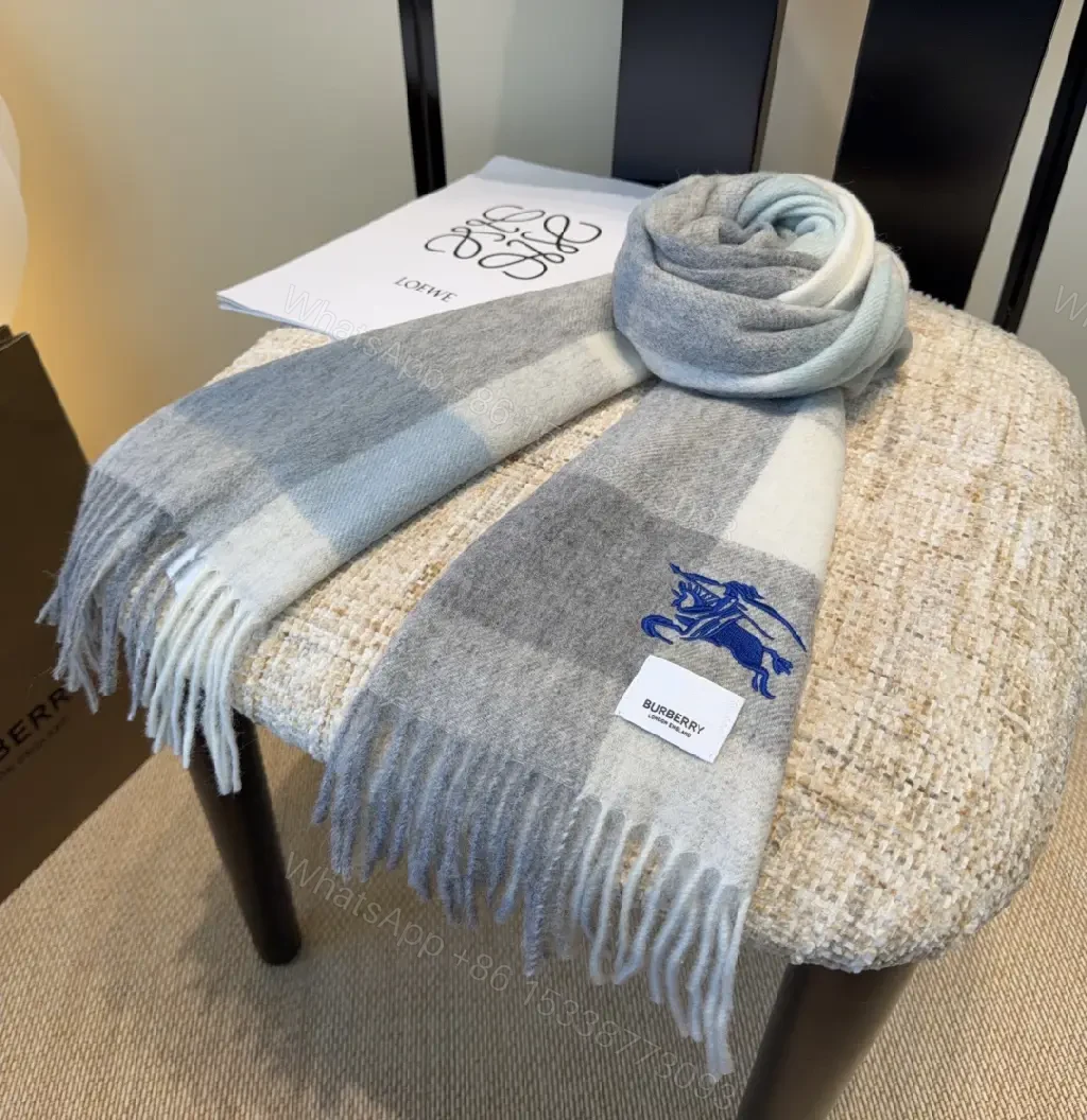 Soft Gray Plaid Wrap Scarf – Luxury Knit Wrap with Fringe — view 1