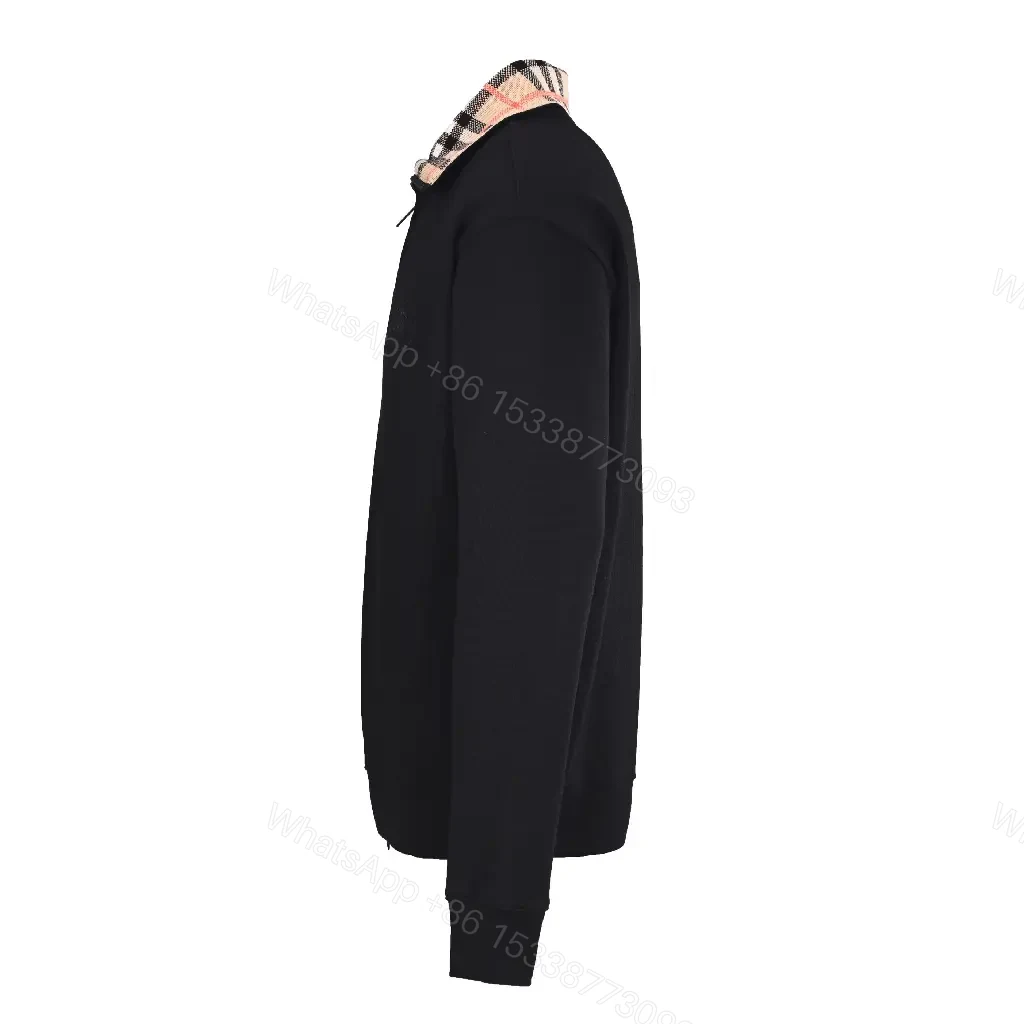 View 2 of Cozy Luxe Half-Zip Sweatshirt with Check Collar, Black, Premium Fleece, Modern