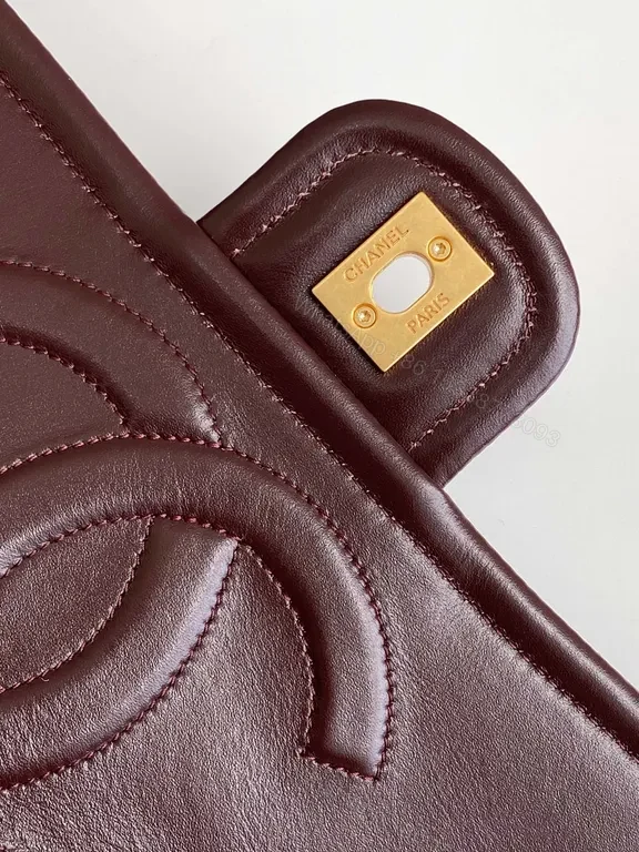 View 5 of Burgundy Quilted Leather Shoulder Bag with Gold Chain