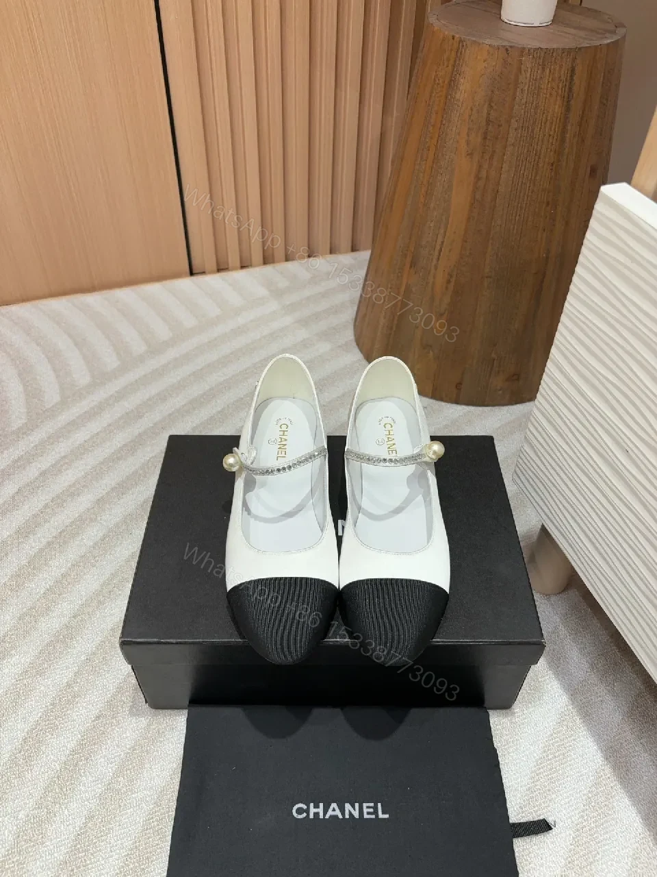 View 3 of Two-Tone Pearl-Accent Mary Jane Flats