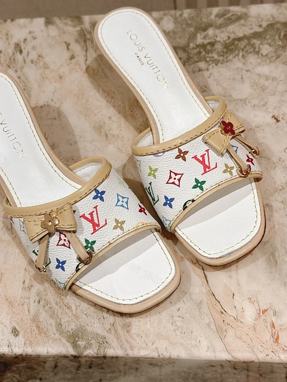 View 4 of Colorful Monogram Slide Sandals with Cushioned Footbed