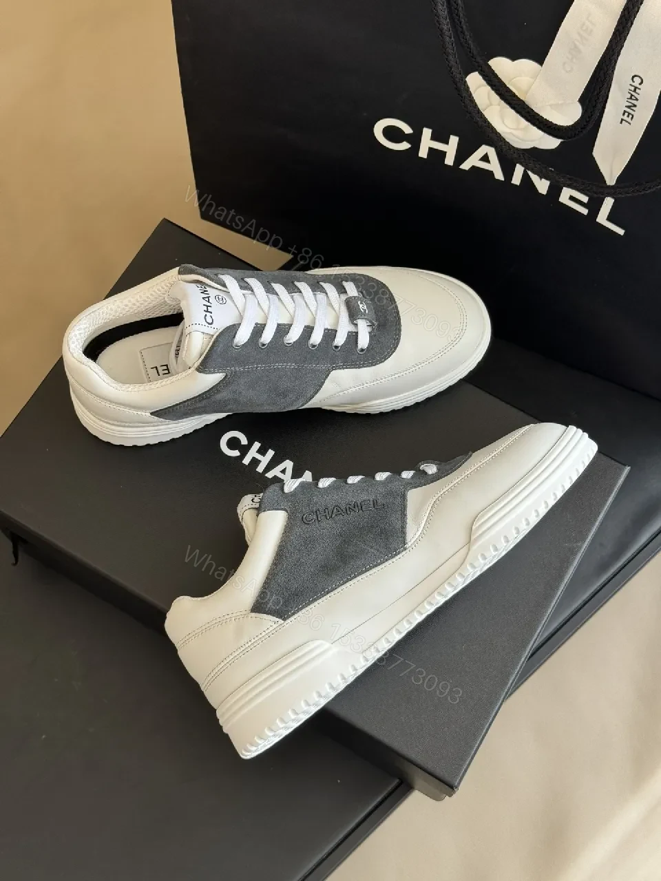 View 9 of Ivory Leather Graphite Suede High-Top Sneaker - Luxe Everyday Comfort