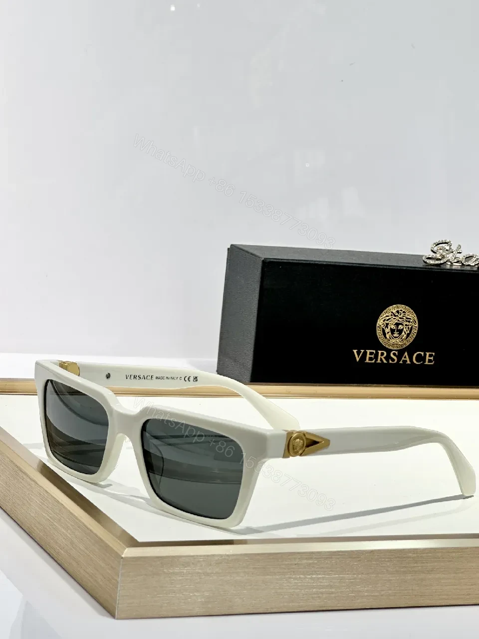 View 6 of Bold Black Acetate Sunglasses with Gold-Accent Hardware
