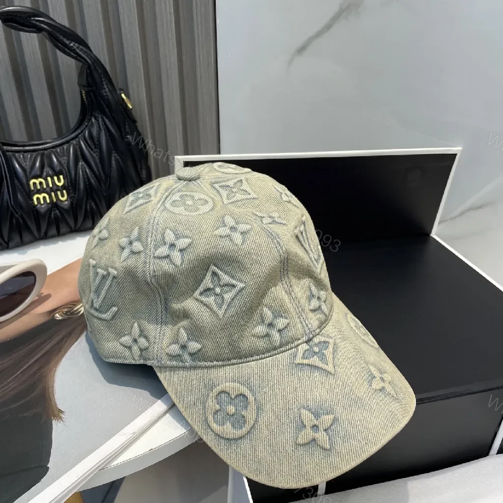 View 8 of Denim-Texture Cap: Luxe Monogram, Curved Brim, All-Day Comfort