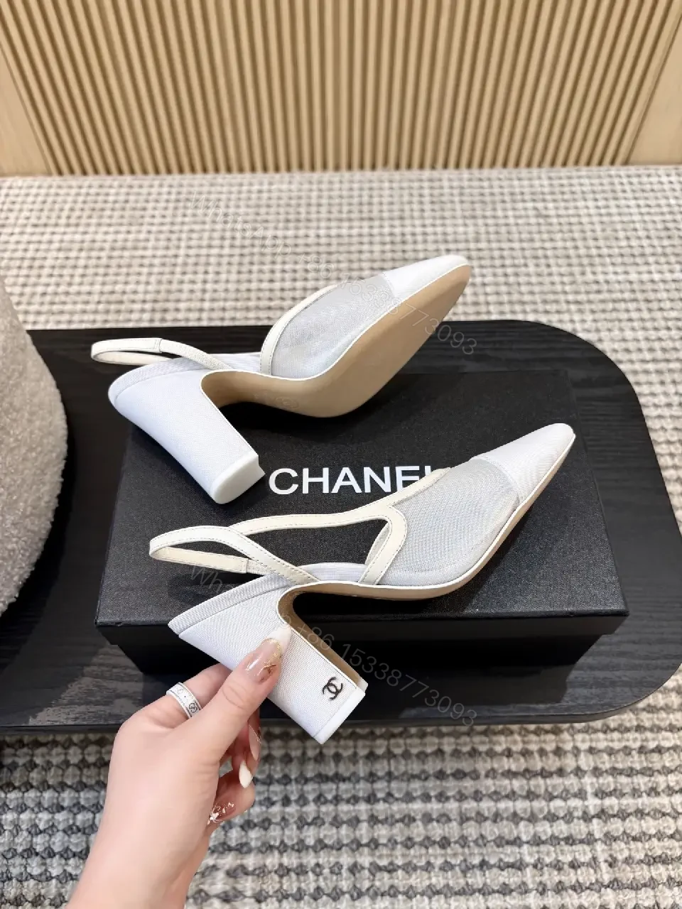 View 5 of White Fabric Slingback Heels – Modern Minimalist Comfort