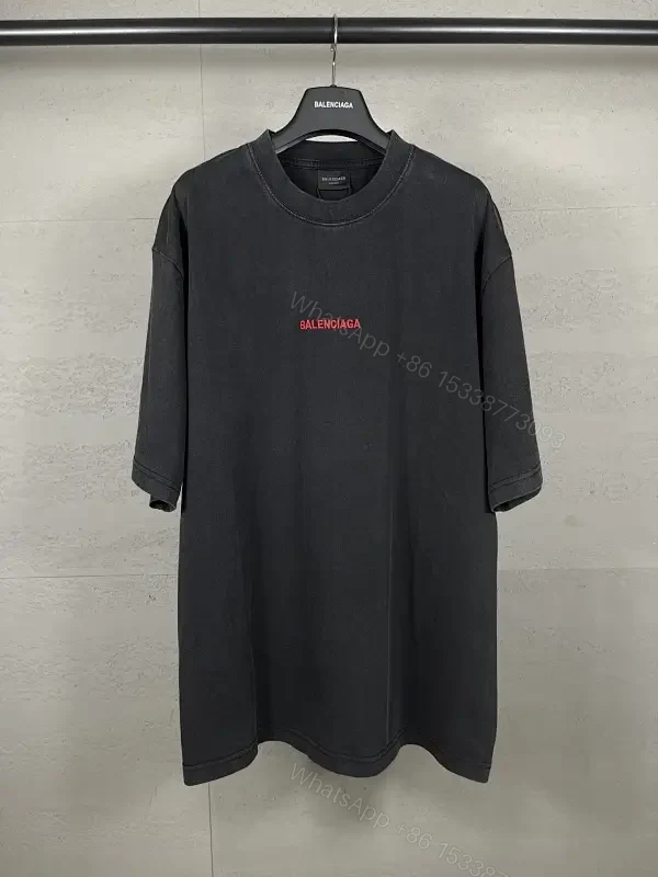 Oversized Black Tee Dress with Subtle Red Logo, Modern Couture Edge — view 1