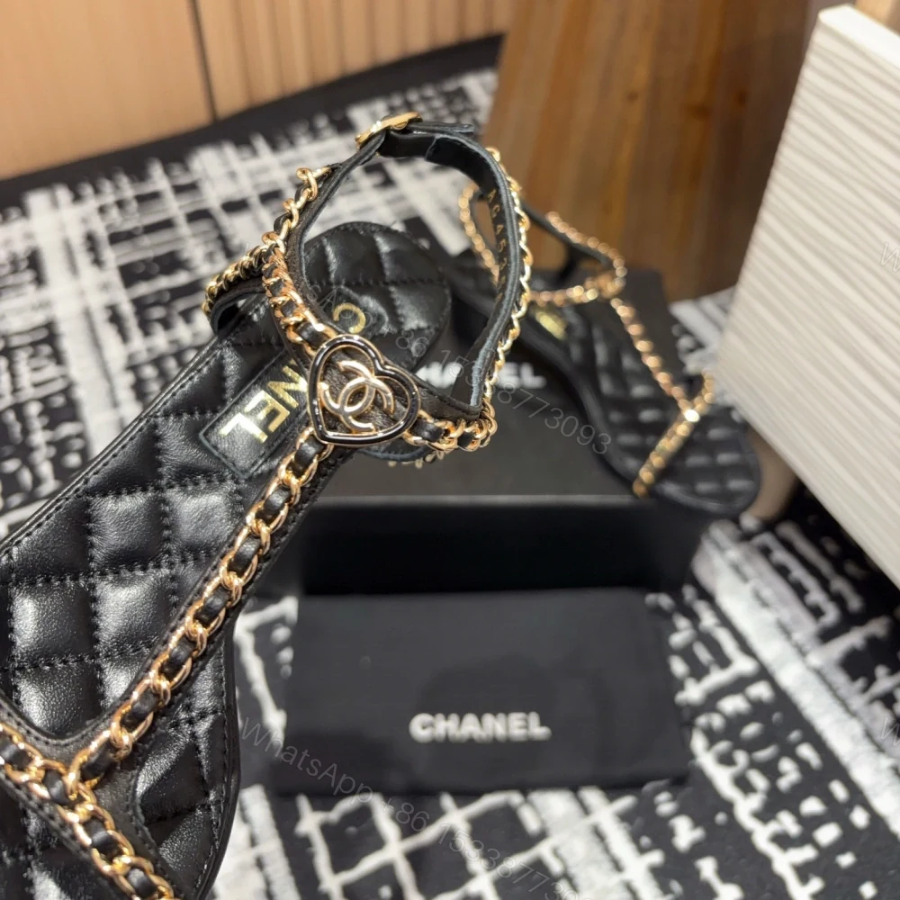 View 4 of 高仿Chanel*25C系列G36122X小羊皮中踭涼鞋黑色5CM免檢版