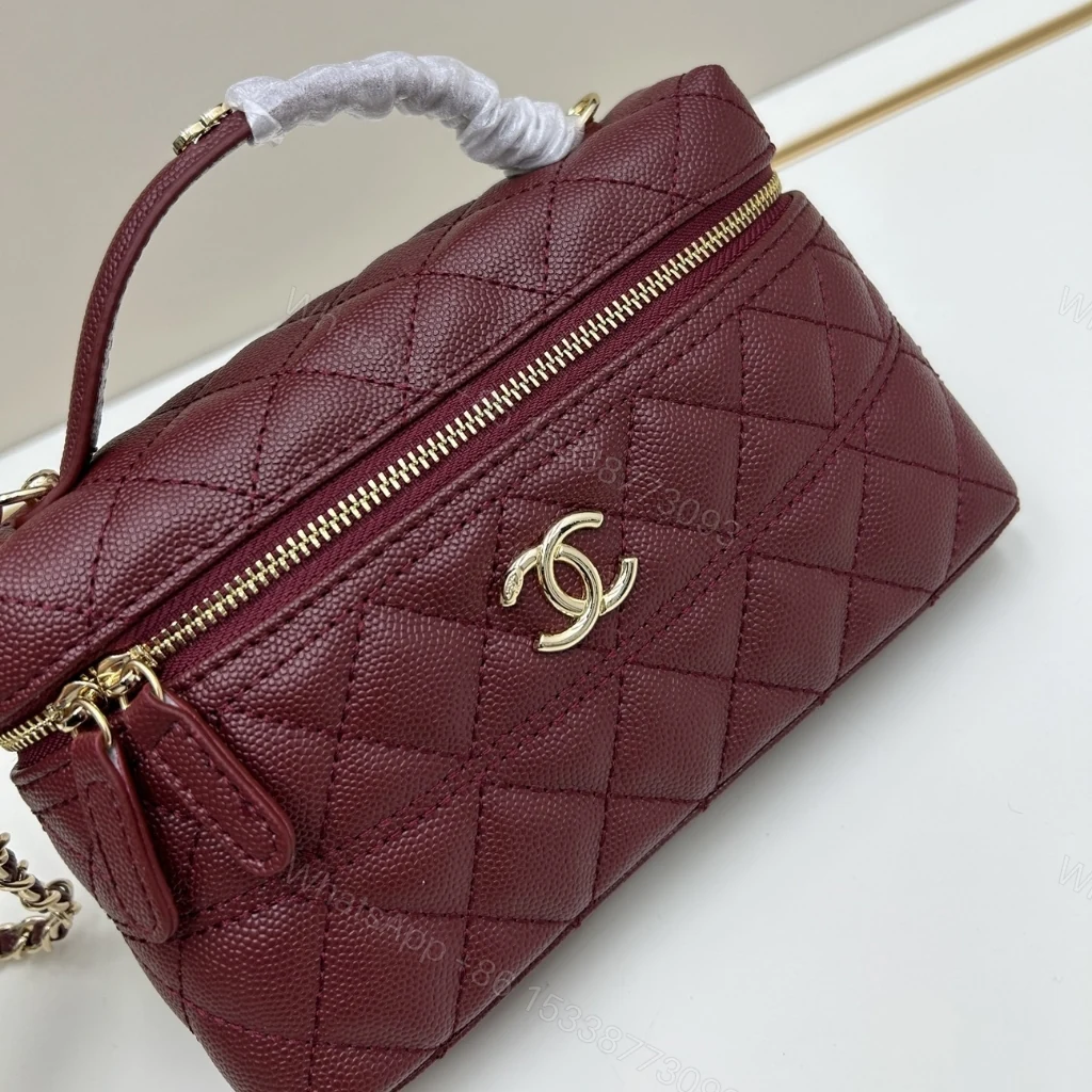 View 6 of Chanel Classic Vanity With Chain Gold Tone Dark Red 19cm