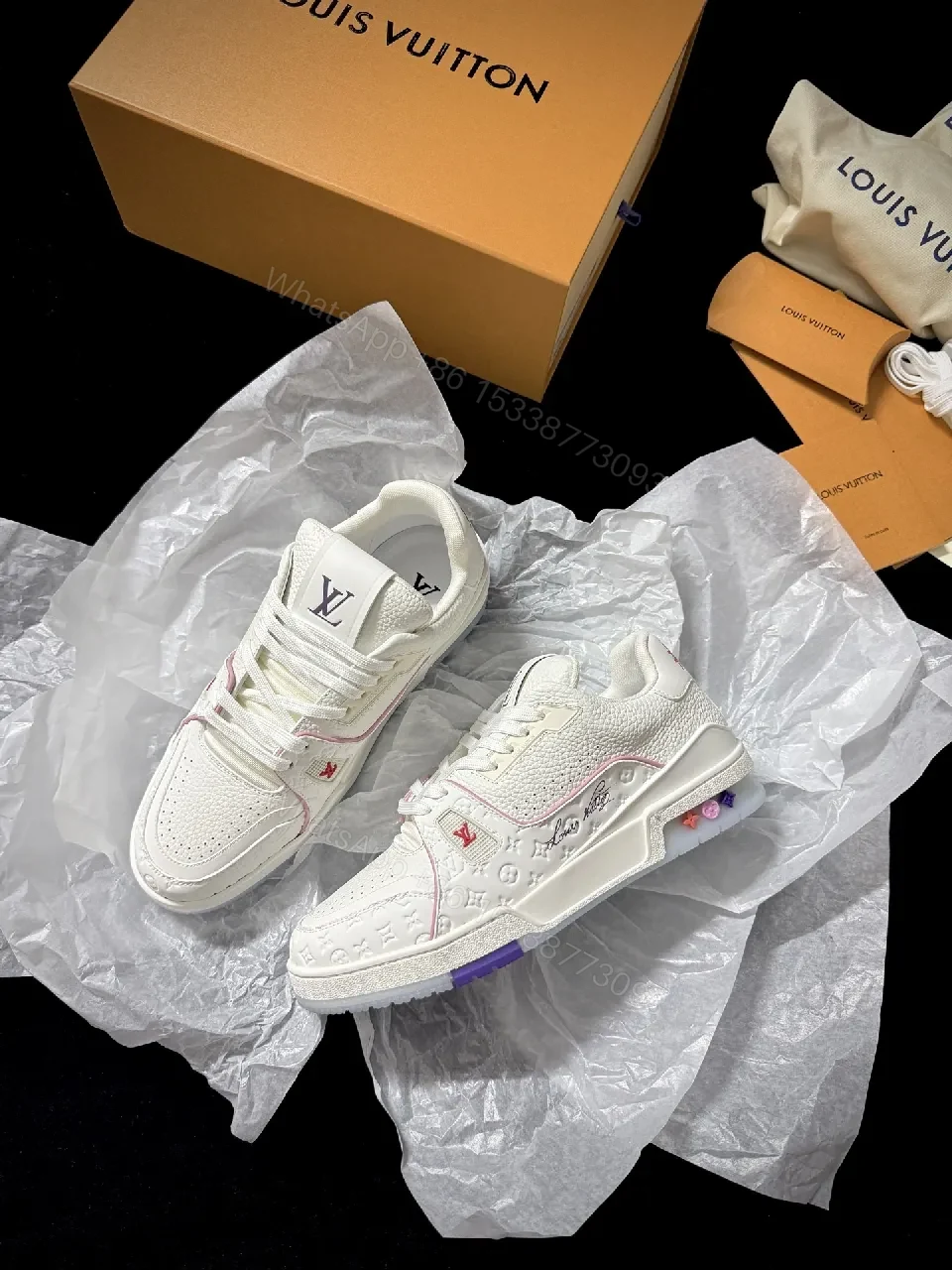 Ivory Knit Luxe Sneakers: Subtle LV Style, All-Day Comfort — view 1