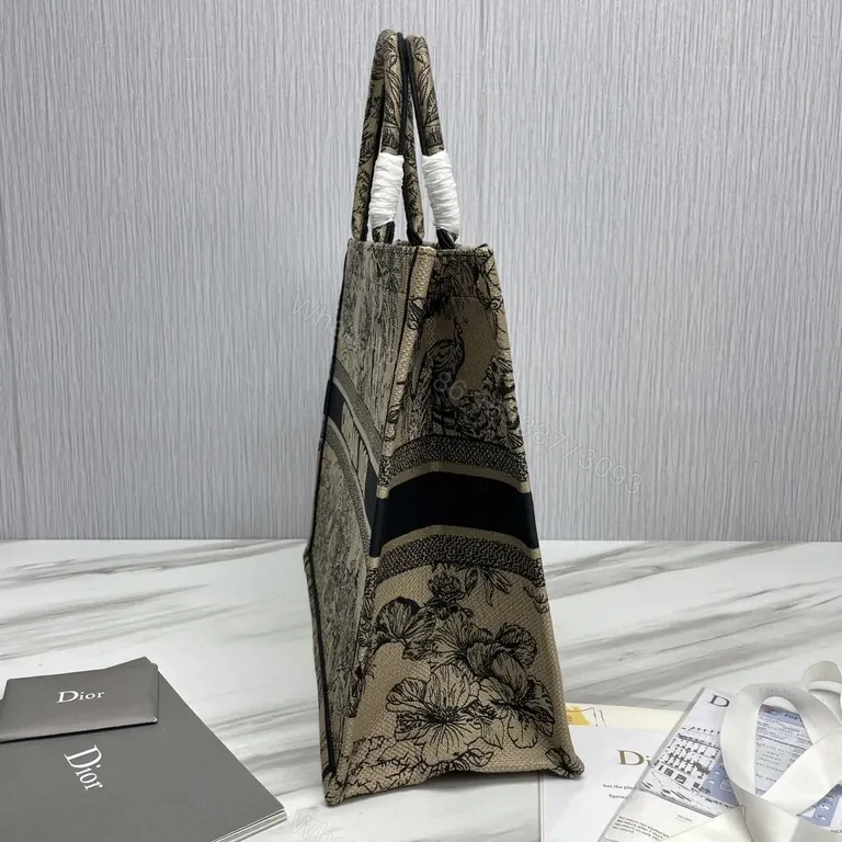 View 2 of Beige & Black Dior-Inspired Botanical Tote: Luxury Everyday