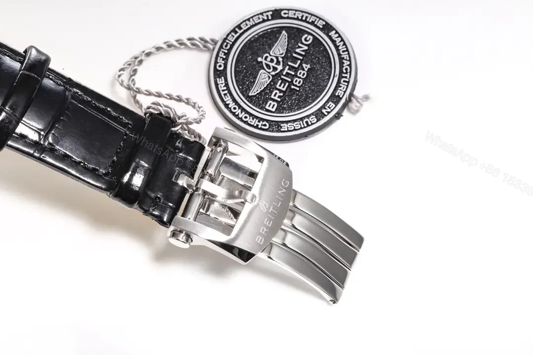 View 9 of V9 Factory Breitling Premier Series White Dial Black Leather Strap Chronograph Watch