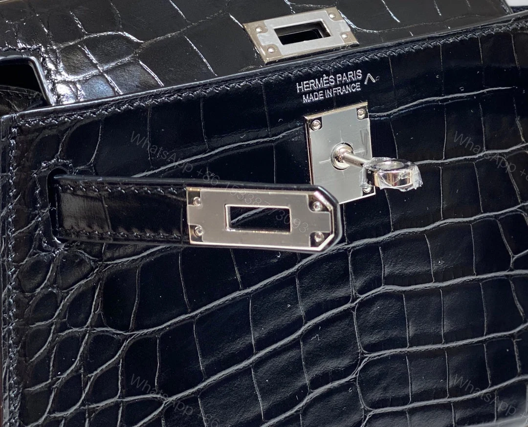 View 5 of HERMES MINI KELLY IN BLACK CROCODILE SKIN SILVER HARDWARE