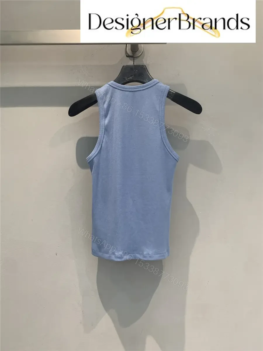 View 7 of Celine Blue Silk-Cotton Blend Ribbed Tank Top